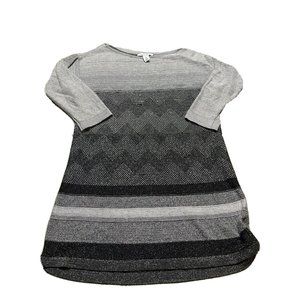 WHITE HOUSE BLACK MARKET Silver Shimmering Sweater Tunic Top Fine Knit US Med